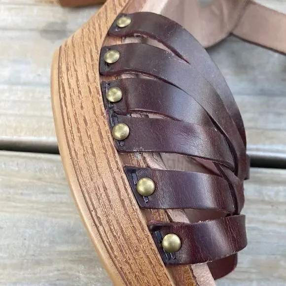 Dansko Dawson Leather Woven Sandal Ruby Vintage Wooden Platform Block Heels - Picture 6 of 11